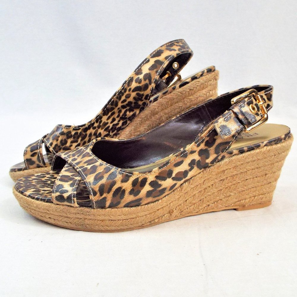 Franco Sarto Slingback Cheetah Print Wedge Espadrille Open Toe Sandal Size 7 1/2